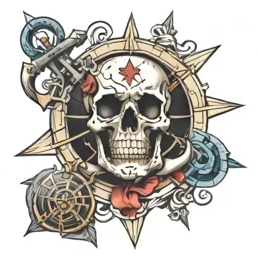 Skull Anchor And Compass