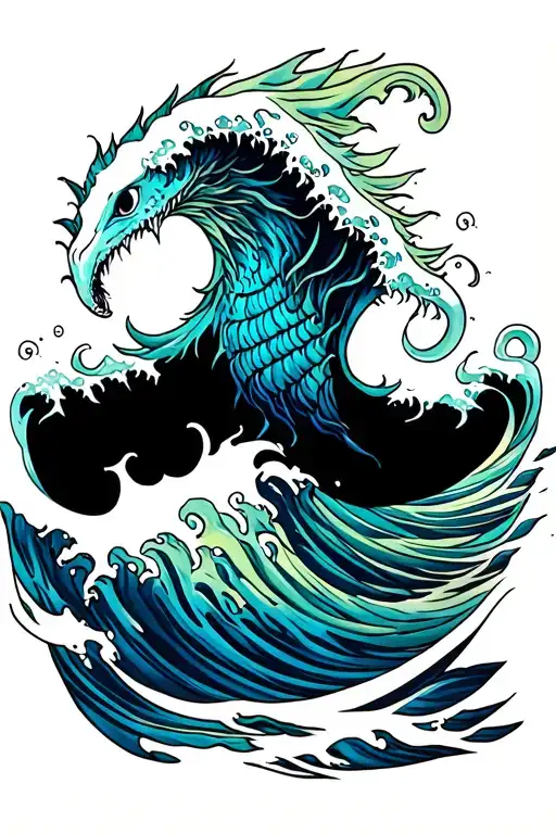 Ocean Wave Sea Monsters Colorful