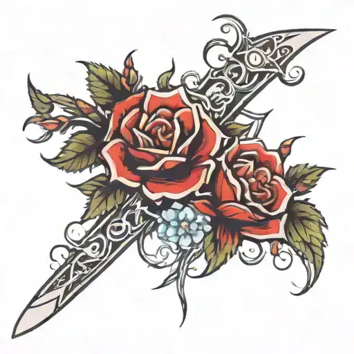 Dagger And Branch Of Thorns And Flowers