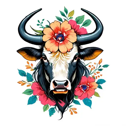 Bull With Hair Flowers