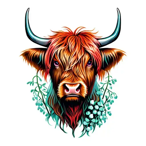 Aqua Hair Highland Cow Make Red Highlights With Lily Of The Valley