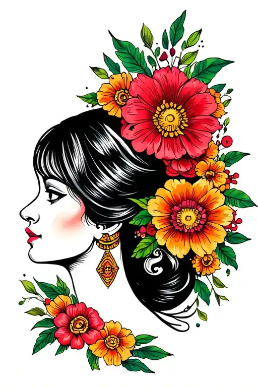 Mexican Folk Floral Lady Head
