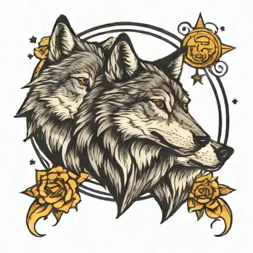 Three Wolf Head With Moon And Stars