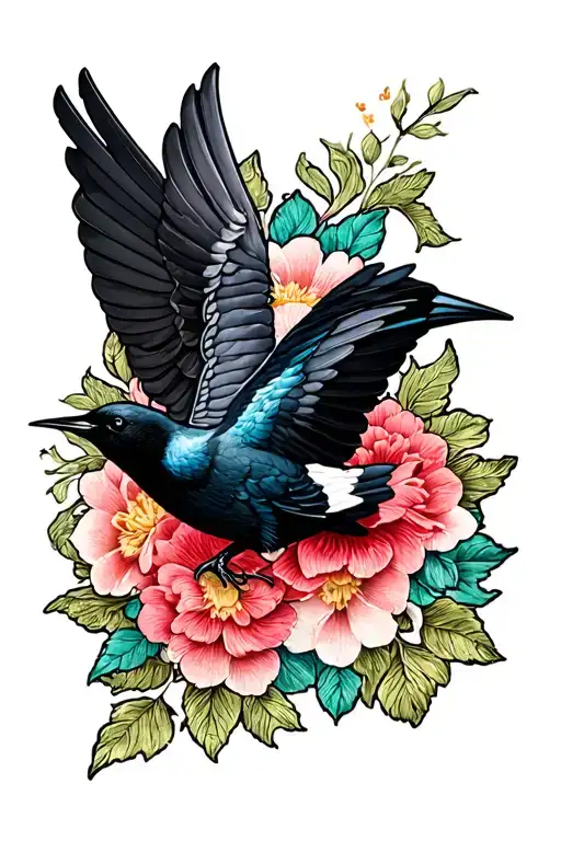 Floral Lace Patch With Black Swallow