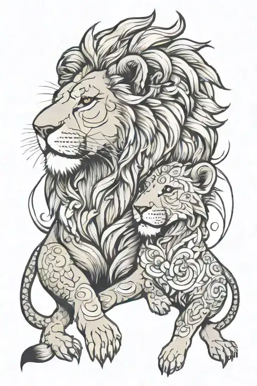 One Lion And One Lioness Hug Each Other