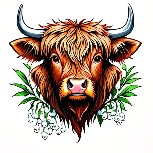 Aqua Highland Cow Make Red Highlights With Lily Of The Valley