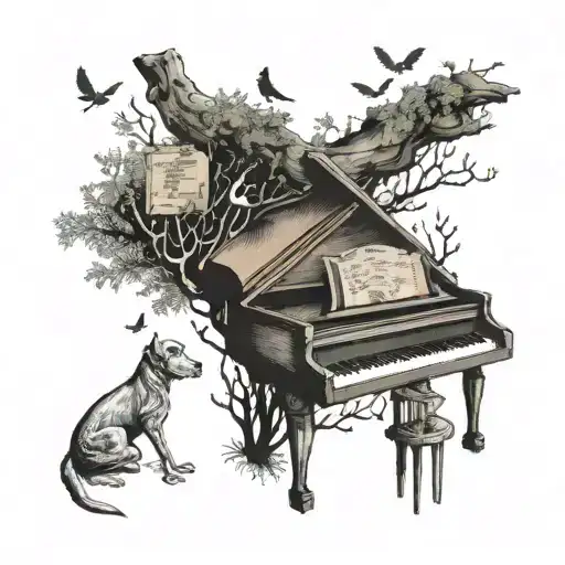 To Kill A Mockingbird Tree With Boy Under Making Music Notes On Piano