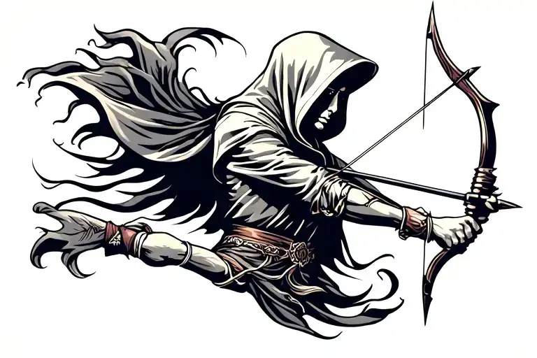 A Hooded Figure Pulling Back A Bow And Arrow