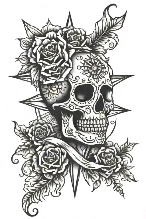 Sugar Skull And Compass Rose