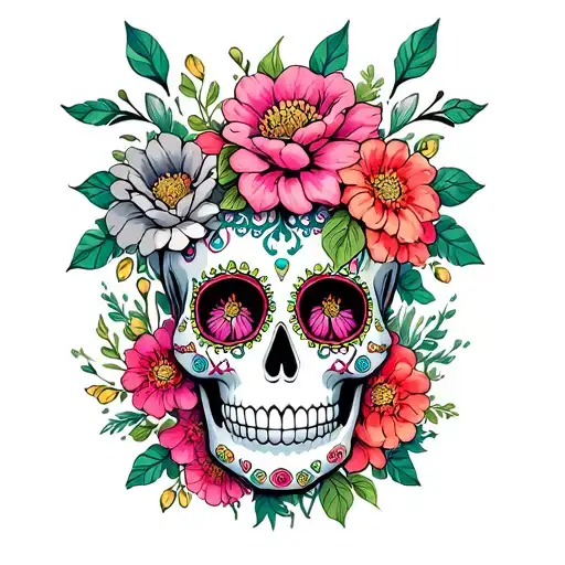 Sugar Skull With Flowers Forming