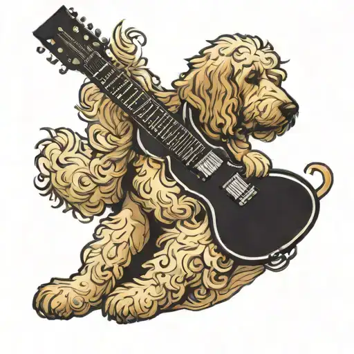 Goldendoodle Dog Holding Es 335 Guitar