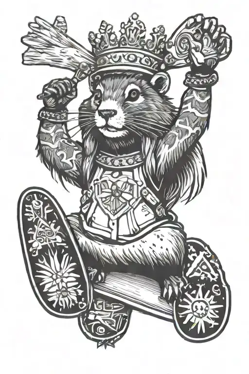 Marmot Hands Up Holding Snowboard With A Crown On Her Head
