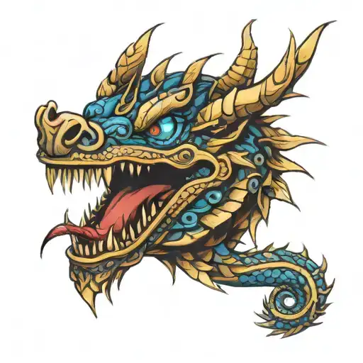 Dragon Face With Blue Eyes Looking Tattoo