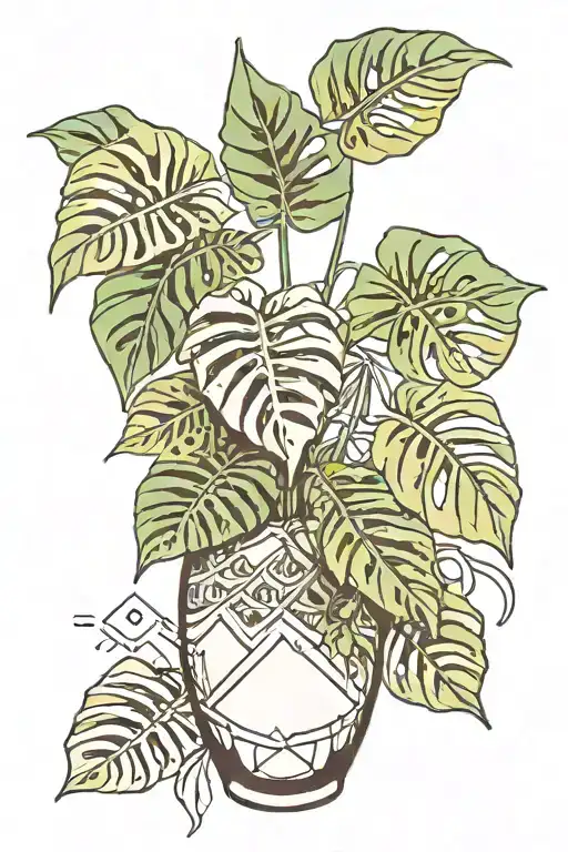 Monstera Plant In A Vase That Has Geometric Patterns