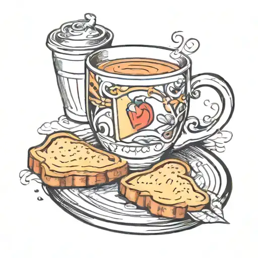 Fine Line Cup Of Tea And Piece Of Toast