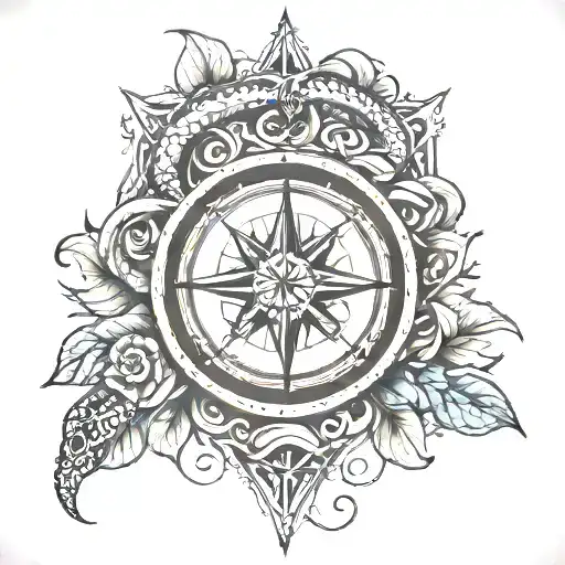 Compass Rose Band Tattoo With Snake Wrapped