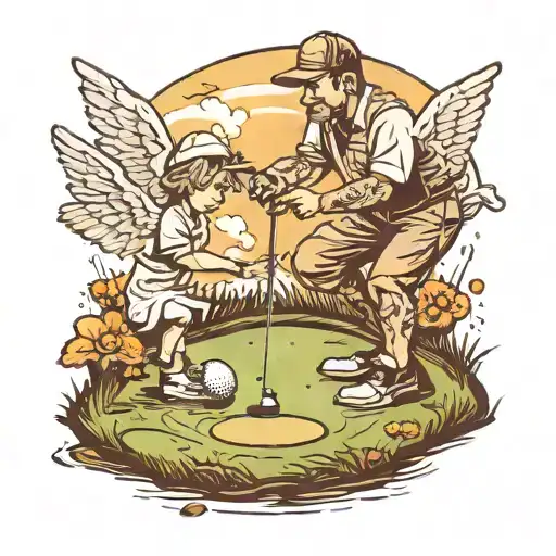 A Golfer Sinking A Putt With A Small Angel Watching Over