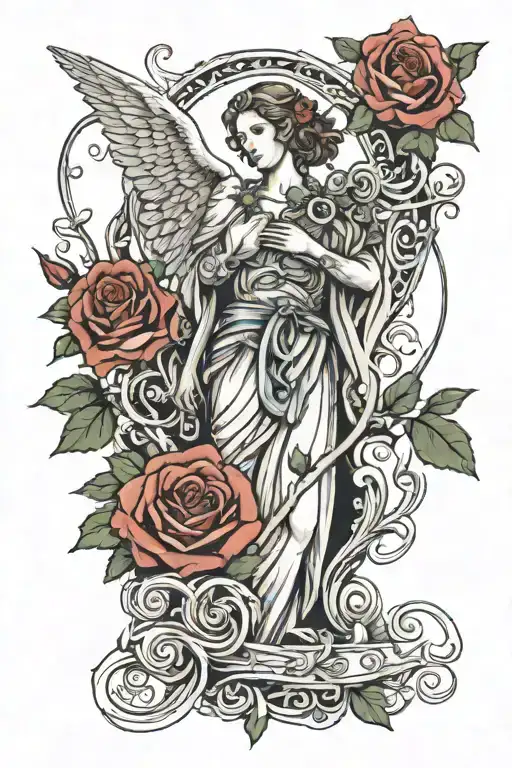 Dondrei With Rose Vines Wrapping Around It And A Angel At The End