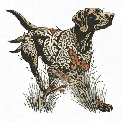 A German Shorthaired Pointer Chasing A Pheasant In A Field