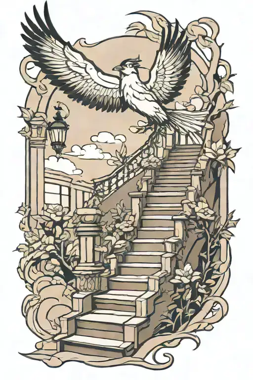 Stairs Leading To Bird Flying
