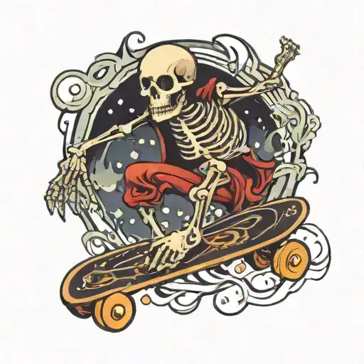 Skeleton Riding Skateboard Deck