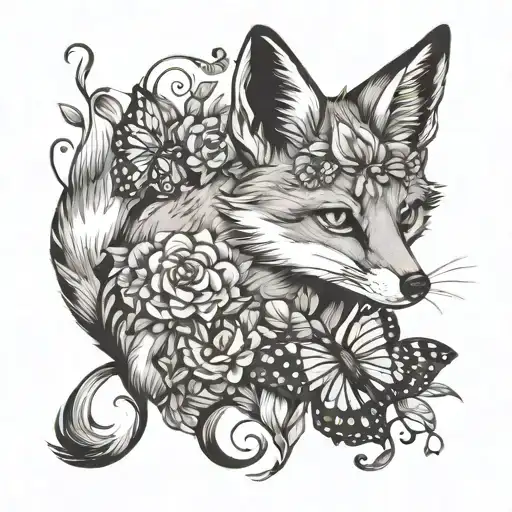 A Fox Playing With A Butterfly