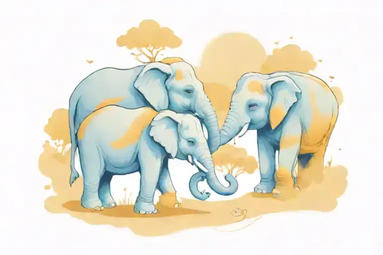 Elephants Mom Elephant Surrounded