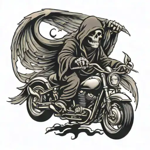 Grim Reaper With Wings Riding Motorcycles