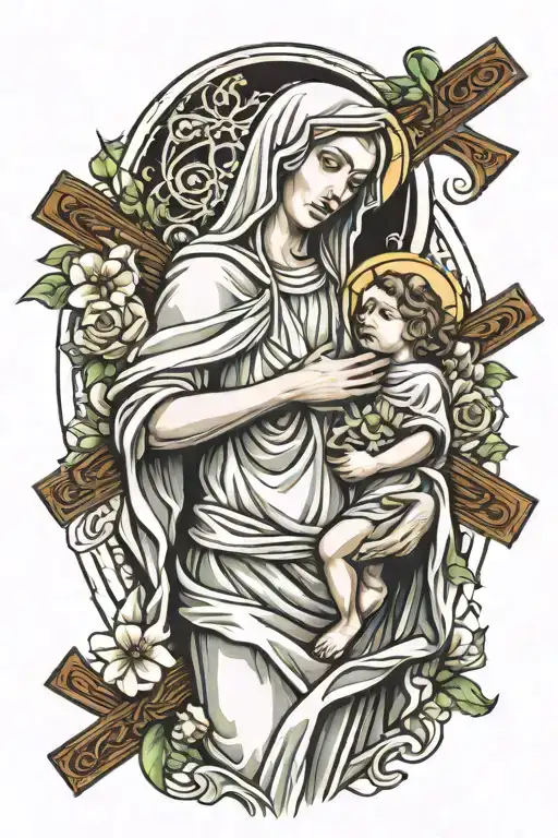 Mother Mary Carrying Jesus Cross