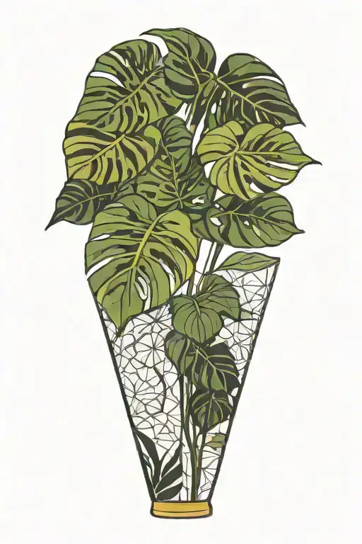 Monstera Plant In Vase Geometric Design Incorporating
