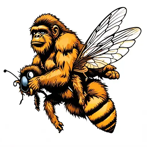 Sasquatch Riding A Bee Flying