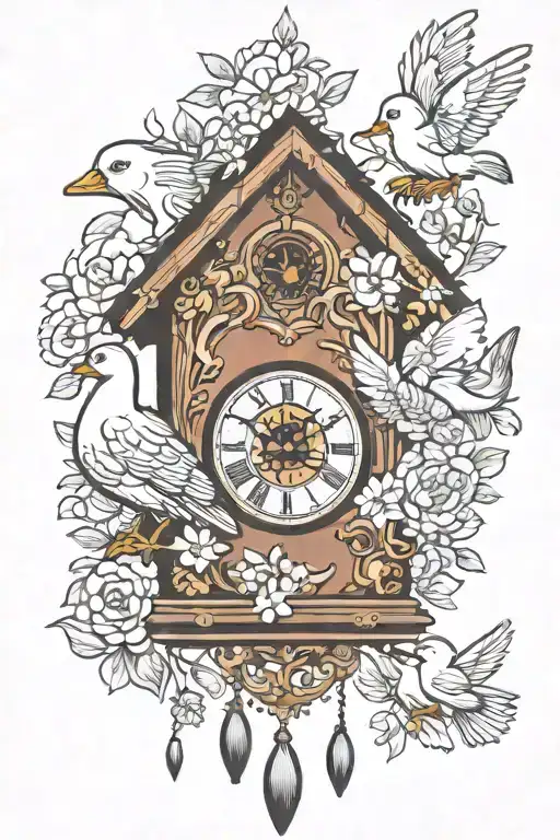 Cuckoo Clock With Mother Goose And 2 Baby Geese Following Behind
