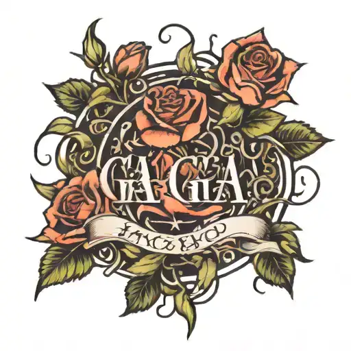 A Circle Of Flowers And Thorns With A Rose In The Center Of It With The Word Gaga On It