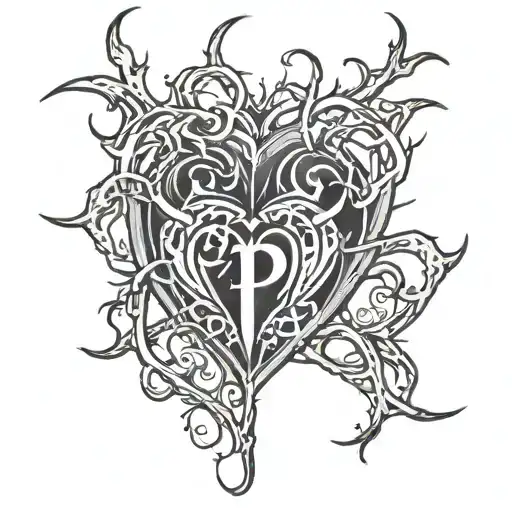 Tattoo That Is A P In A Heart Of Thorns On Fire