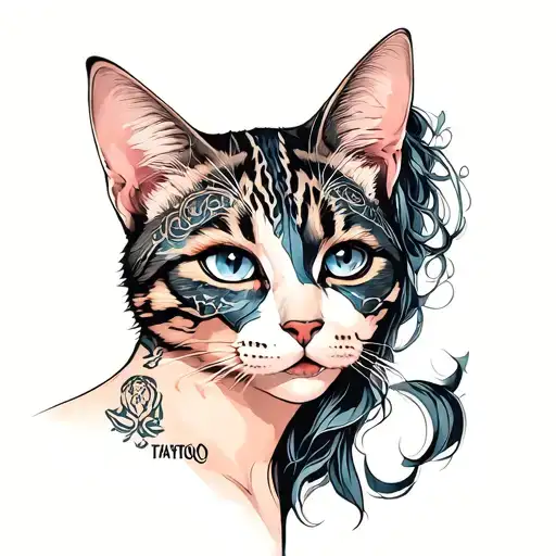 Sexy Woman Body With Cat Face But Dark Side