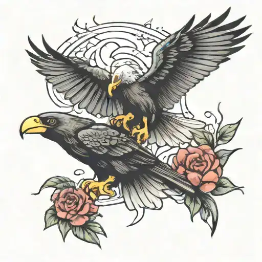 Crow And Eagle Flying