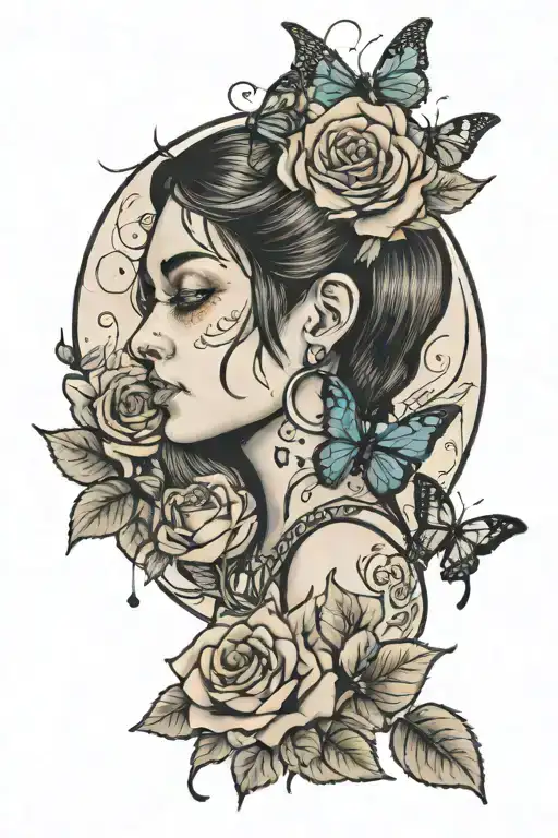Moon Grl With Rose And Butterfly