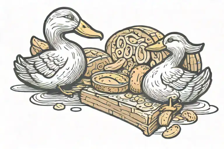 A Love Heart Made Out Of Bread And Two Ducks Nibbling On It