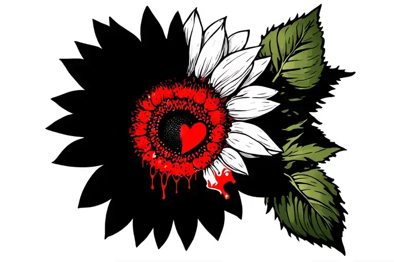 Sunflower With Heart Broken And Blood Red Sand