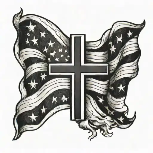 Black And White Usa Flag With Christian Cross