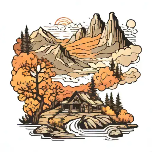 Mountain Scene With Home