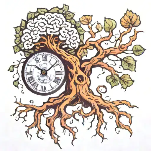 Brain Space Time Clock Surreal Tree Roots