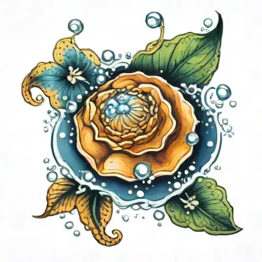 Shell With Water Bubbles Delicate Flowers