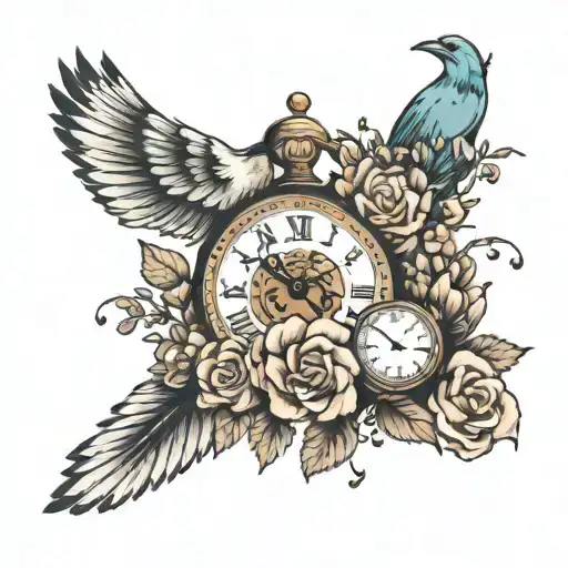 A Clock With Flowers A Bird And A Foot Print