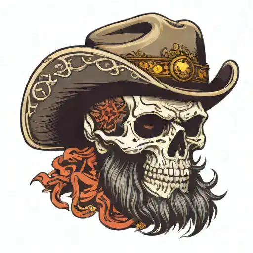 Skull Cowboy Hat Beard Hand Tipping Hat