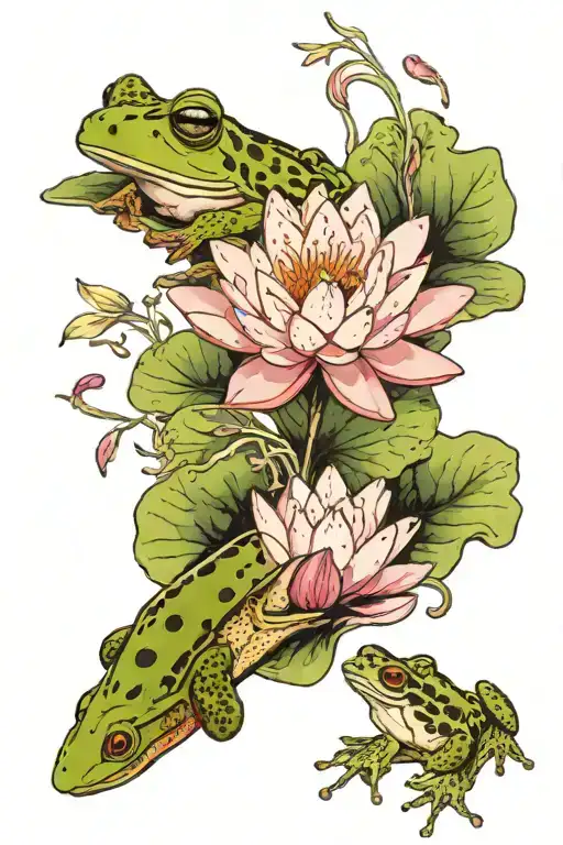 A Water Lily Flower With A Frog Smoking