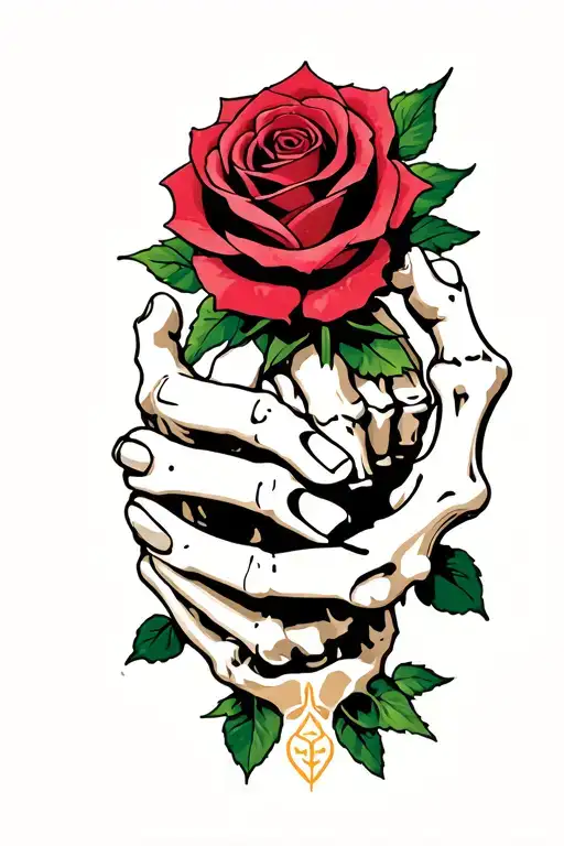 Bone Hand Hold Rose With Throns Wrapping Around Those