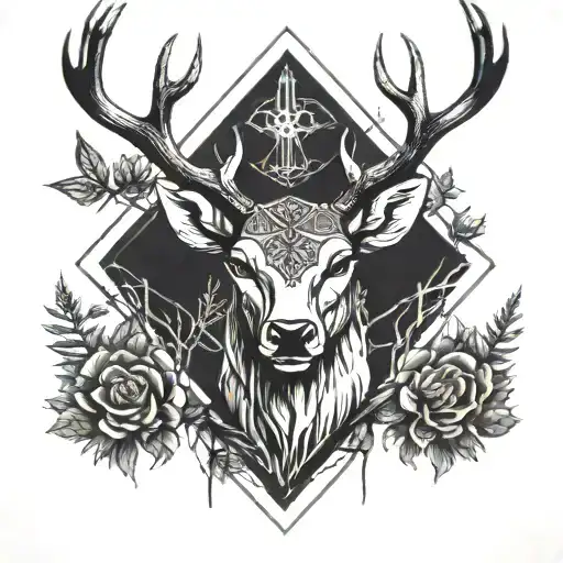 Forest Blackout Symmetrical Geometric Deer Face