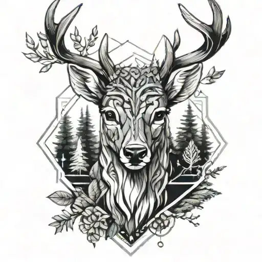 Forest Blackout Symmetrical Geometric Deer Face