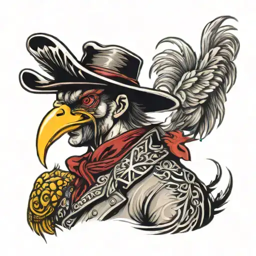 Bandit Cowboy With Fighting Roosters